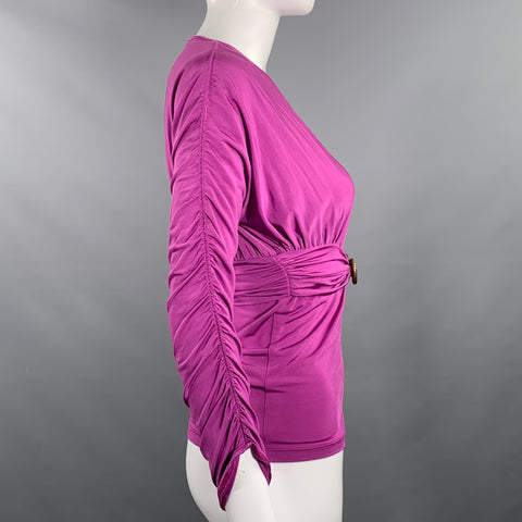 JUST CAVALLI Size 4 Pink Viscose Blend Ruched 3/4 Sleeves Casual Top