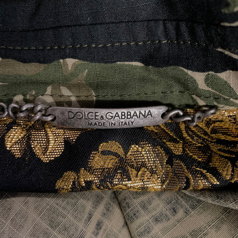 DOLCE & GABBANA Size 44 Green Black Camo Cotton Blend Long Sleeve Shirt