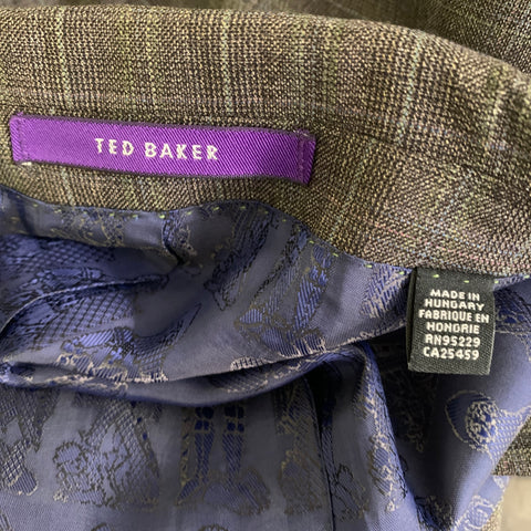 TED BAKER Chest Size 40 Grey Light Blue Tartan Wool Notch Lapel 34 31 Suit