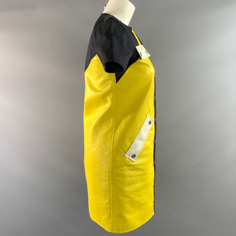 COURREGES Size 0 Yellow Navy & White Cotton & Polyurethane Color Block Dress