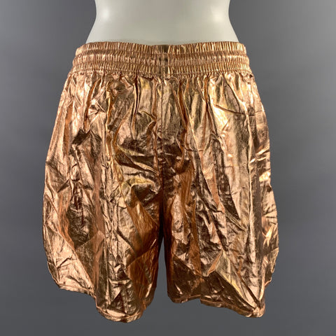 A.L.C. Size M Copper Linen Metallic Elastic Waistband Shorts