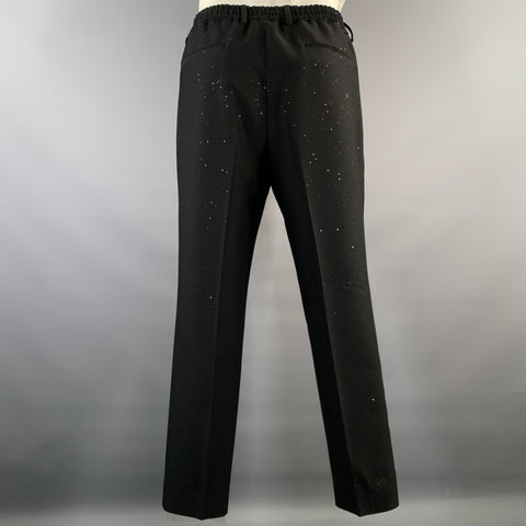 FENDI Chest Size 44 Black Sequined Wool  Polyester Peak Lapel 36 29 Suit
