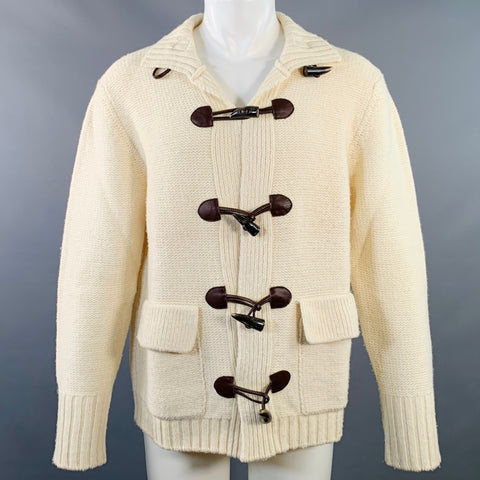 BURBERRY LONDON Size M Cream Brown Knit Merino Wool Toggle Closure Cardigan