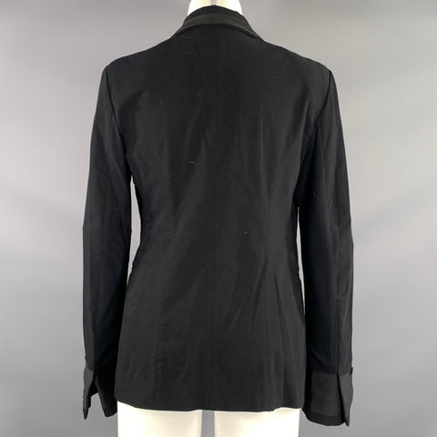 DONNA KARAN Size 8 Black Wool Blend Ruffled Peak Lapel Jacket Indoor Blazer