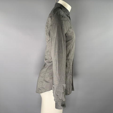 JOHN VARVATOS Size M Grey Black Stripe Cotton Pointed Collar Long Sleeve Shirt