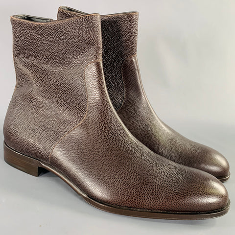 MR.HARE Size 11 Brown Pebble Grain Leather Side Zipper Boots