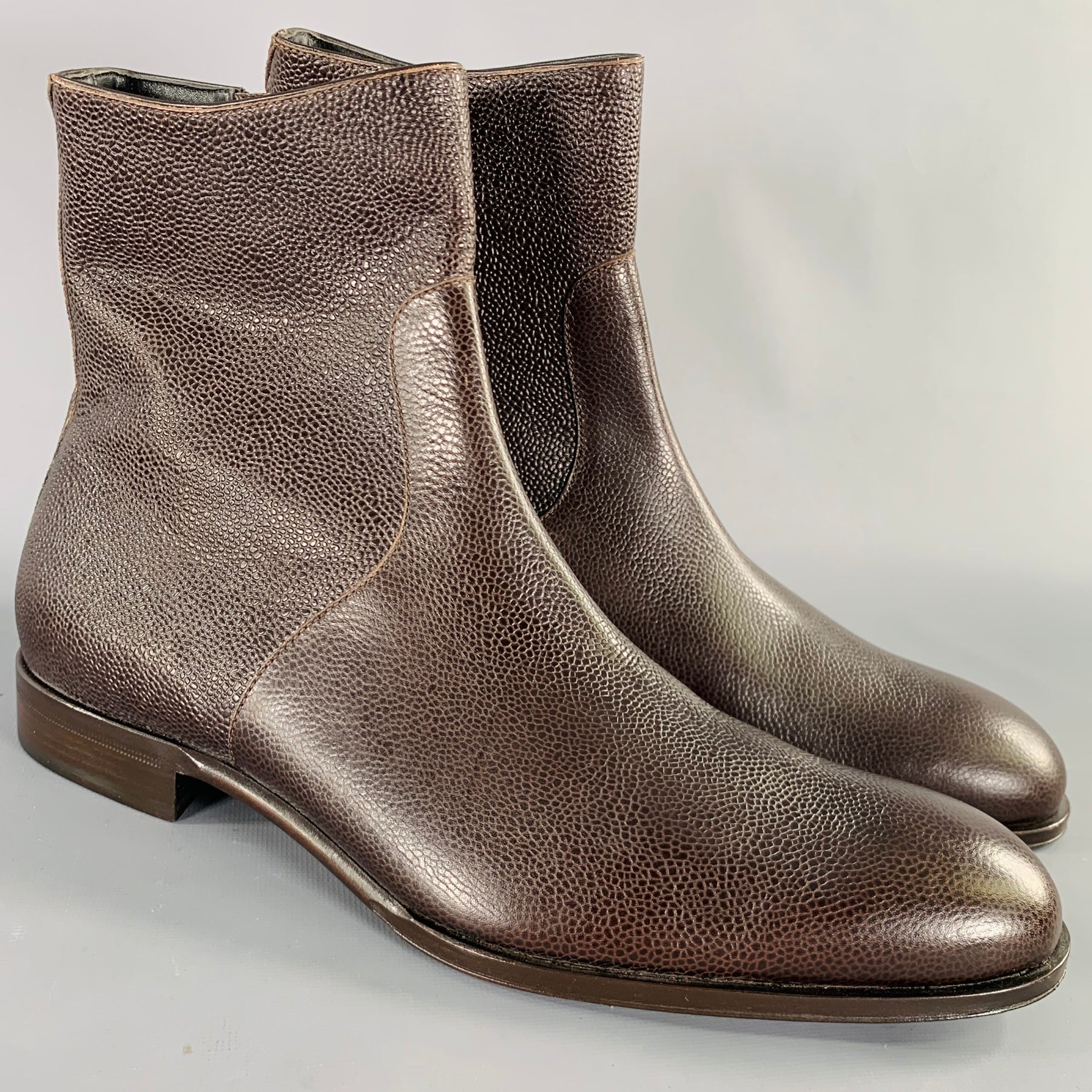 MR.HARE Size 11 Brown Pebble Grain Leather Side Zipper Boots 