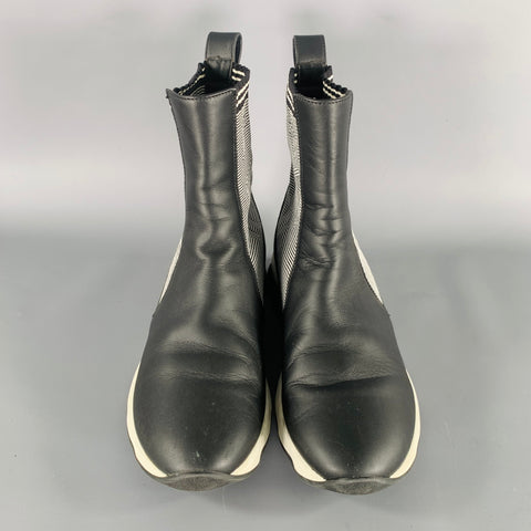 FENDI Size 6 Black White Leather Knit Sock Boots
