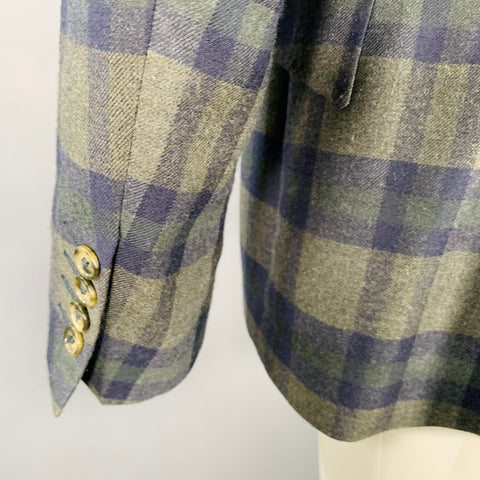 NIGEL HALL Size 40 Green Navy Checkered Wool Notch Lapel Sport Coat