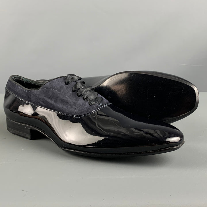 PAUL SMITH Taille 7 Chaussures à lacets de smoking en daim noir à matériaux mélangés