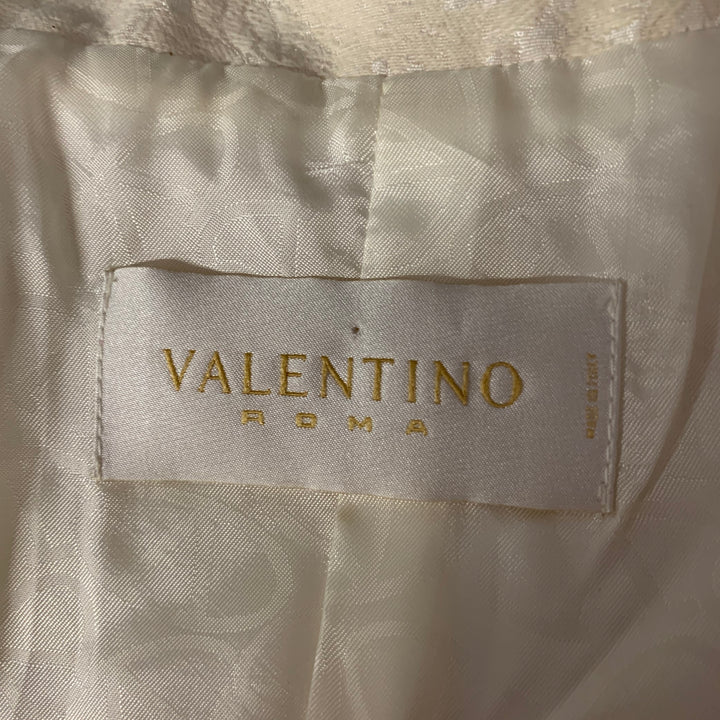 VALENTINO Size 4 Cream Cotton Blend Floral Jaquard Cropped Jacket