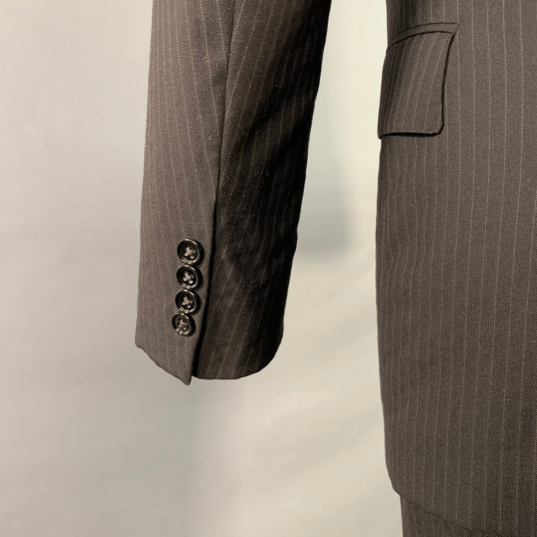 RALPH LAUREN Size 38 Regular Black Pinstripe Wool Double Breasted Peak Lapel Suit