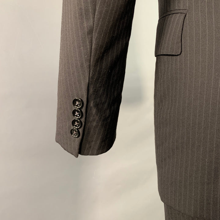 RALPH LAUREN Size 38 Regular Black Pinstripe Wool Double Breasted Peak Lapel Suit