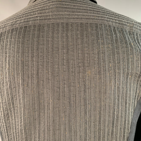 ARMANI COLLEZIONI Size S Grey Black Seersucker Stripe Cotton Blend Long Sleeve Shirt