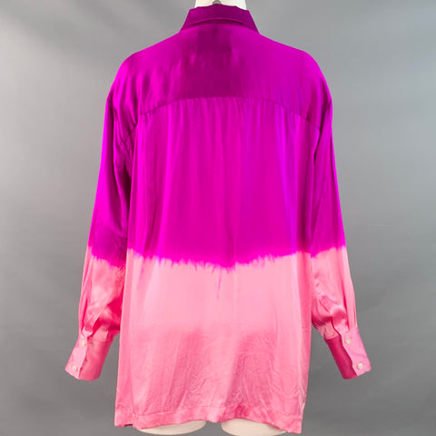 ALEJANDRA ALONSO ROJAS Size 2 Pink Fuchsia Silk Satin Two Tone Dip Dyed Blouse