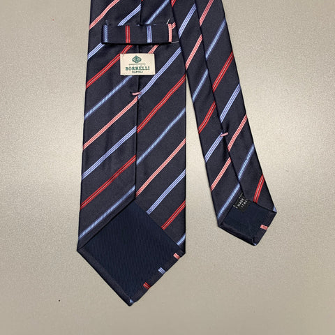 BORRELLI Navy Red Diagonal Stripe Silk Tie