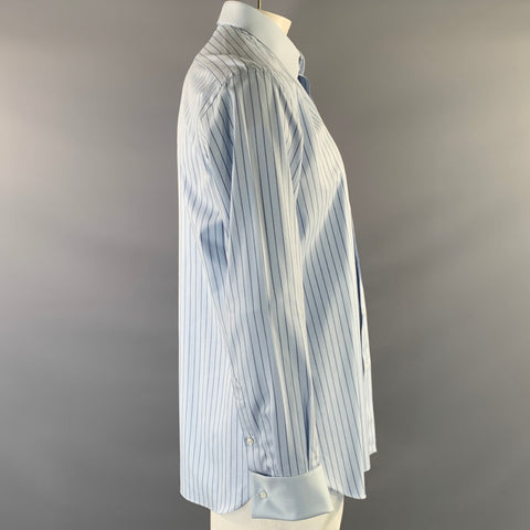 BRIONI Size XL Blue Navy Stripe Cotton Button Up Long Sleeve Shirt