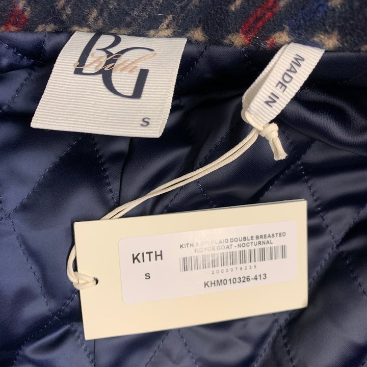 KITH Size S Royce Navy Red Beige Wool Blend Plaid Double Breasted Coat