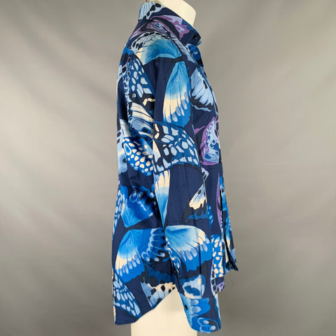 ETRO Size M Blue White Butterfly Cotton Long Sleeve Shirt