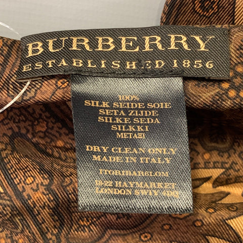 BURBERRY Tan Brown Paisley Silk Fringe Scarf