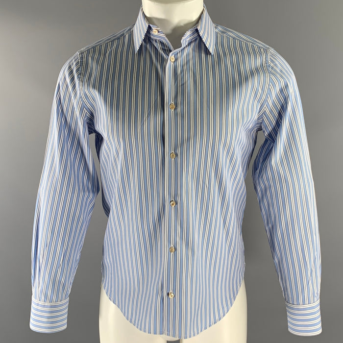 GUCCI Size S Blue White Stripe Cotton Long Sleeve Shirt