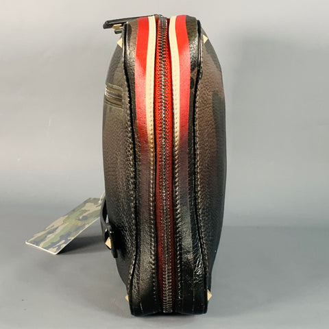 VALENTINO  Brown Olive Camoflage Ombre Leather Zip Up Clutch
