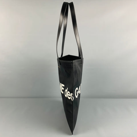 COMME des GARCONS Black White Logo Cowhide Leather Tote Bag