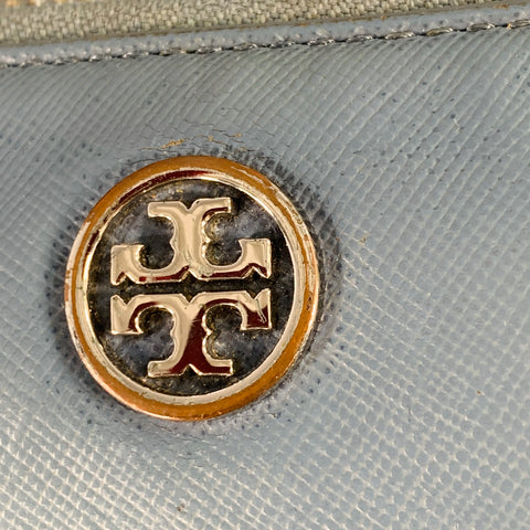TORY BURCH Blue Saffiano Leather Logo Zip Around Checkbook Wallet