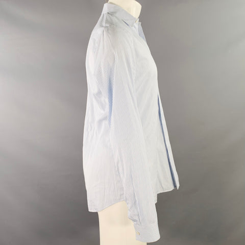 PRADA Size S Blue White Stripe Cotton Hidden Buttons Long Sleeve Shirt