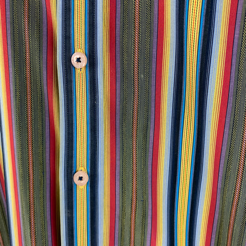 ROBERT GRAHAM Size L Green Multi-Color Stripe Cotton Button Up Long Sleeve Shirt