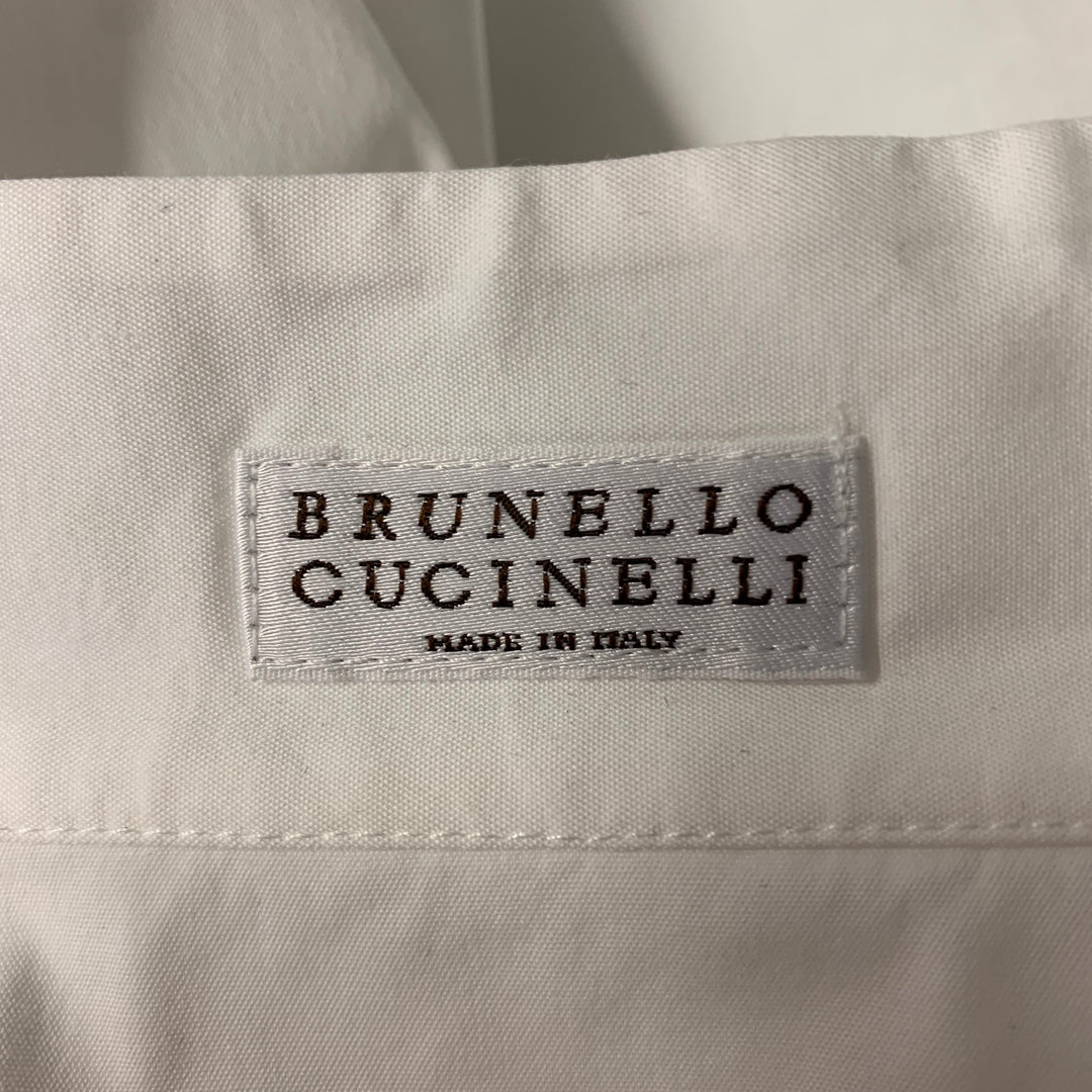 BRUNELLO CUCINELLI Size XL White Cotton Blend Beaded Shirt