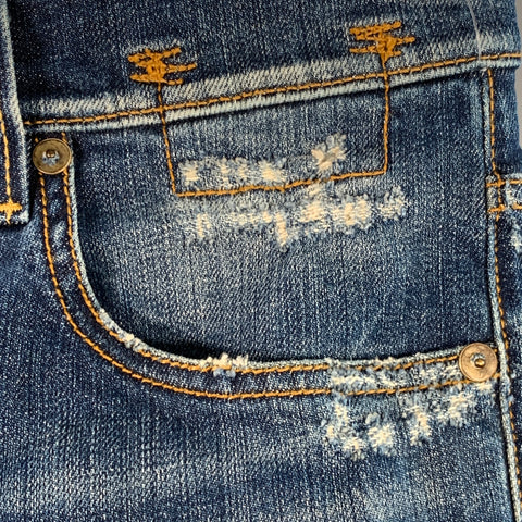 R13 SS15 Size 31 Blue Distressed Cotton Blend Slim Tapered Jeans