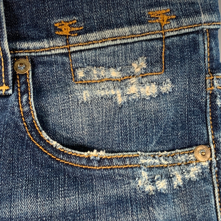 R13 SS15 Size 31 Blue Distressed Cotton Blend Slim Tapered Jeans