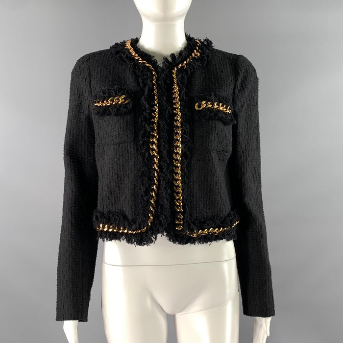 VERSACE Size 6 Black Gold Cotton Chain Jacket