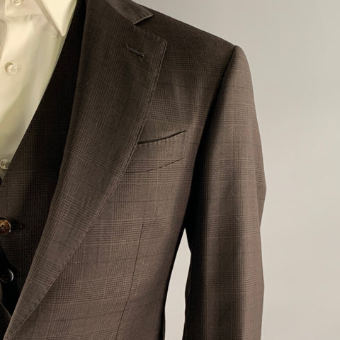 MUSIKA FRERE Chest Size 40 Brown Black Gingham Notch Lapel 32 32 Suit