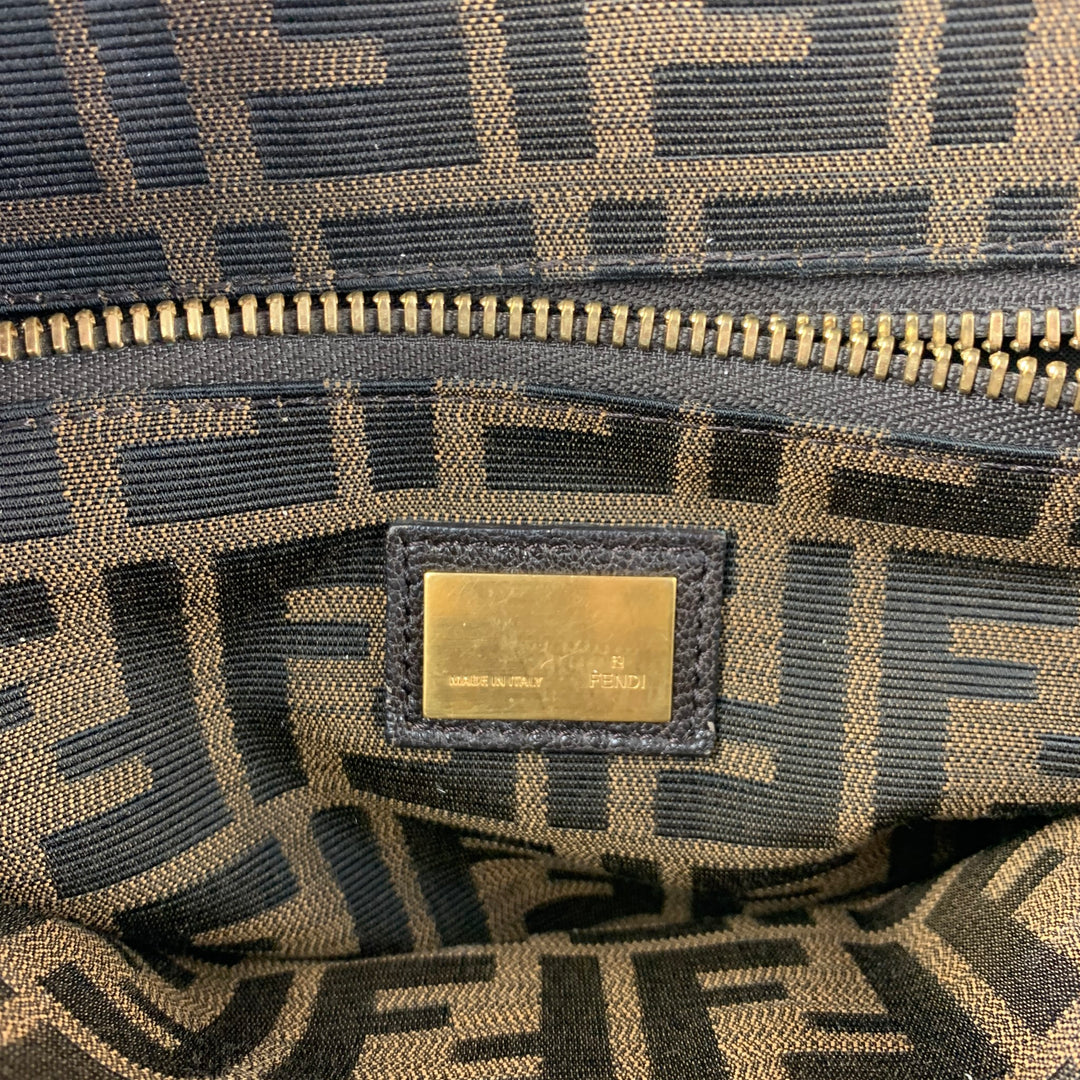 FENDI 2009 Bolso satchel de cuero marrón dorado degradado Bolso grande Zucca Peekaboo