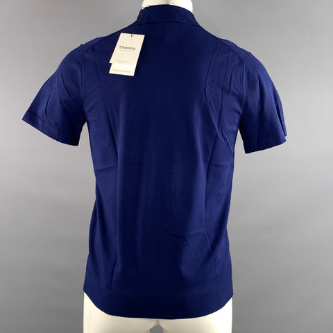 THEORY Size S Navy Solid Viscose Blend Spread Collar Polo