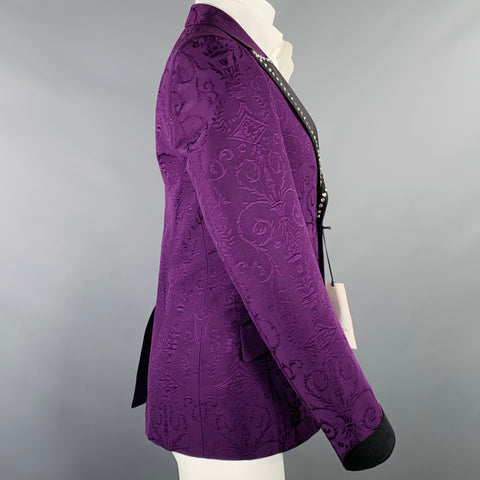 GUCCI Pre-Fall 2018 Size 36 Purple Black Jacquard Wool Silk Sport Coat