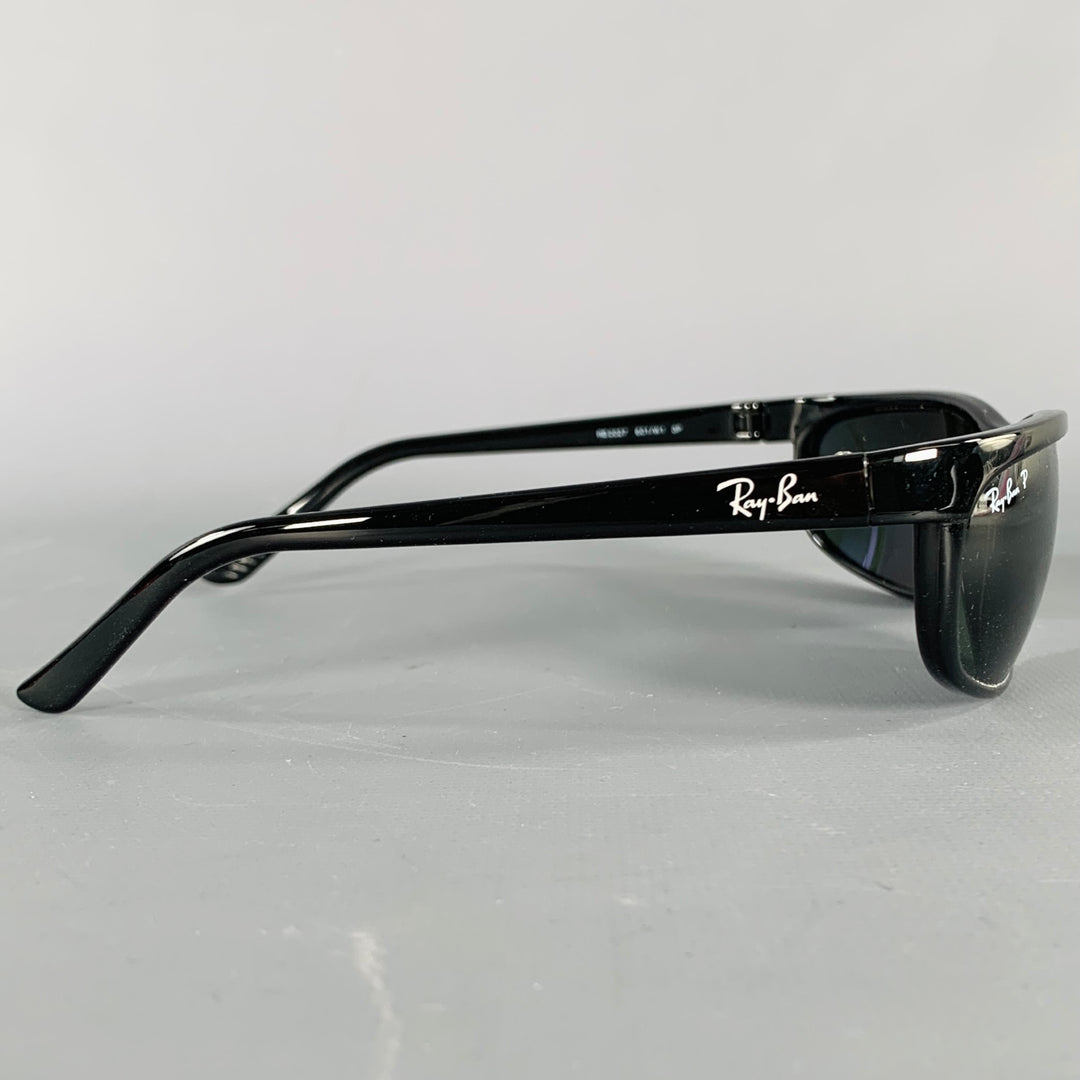 RAY-BAN Black Acetate Wrap Around Polarized Sunglasses