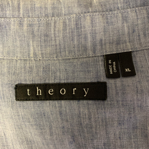 THEORY Size XL Light Blue Heather Linen Blend Cutaway Long Sleeve Shirt