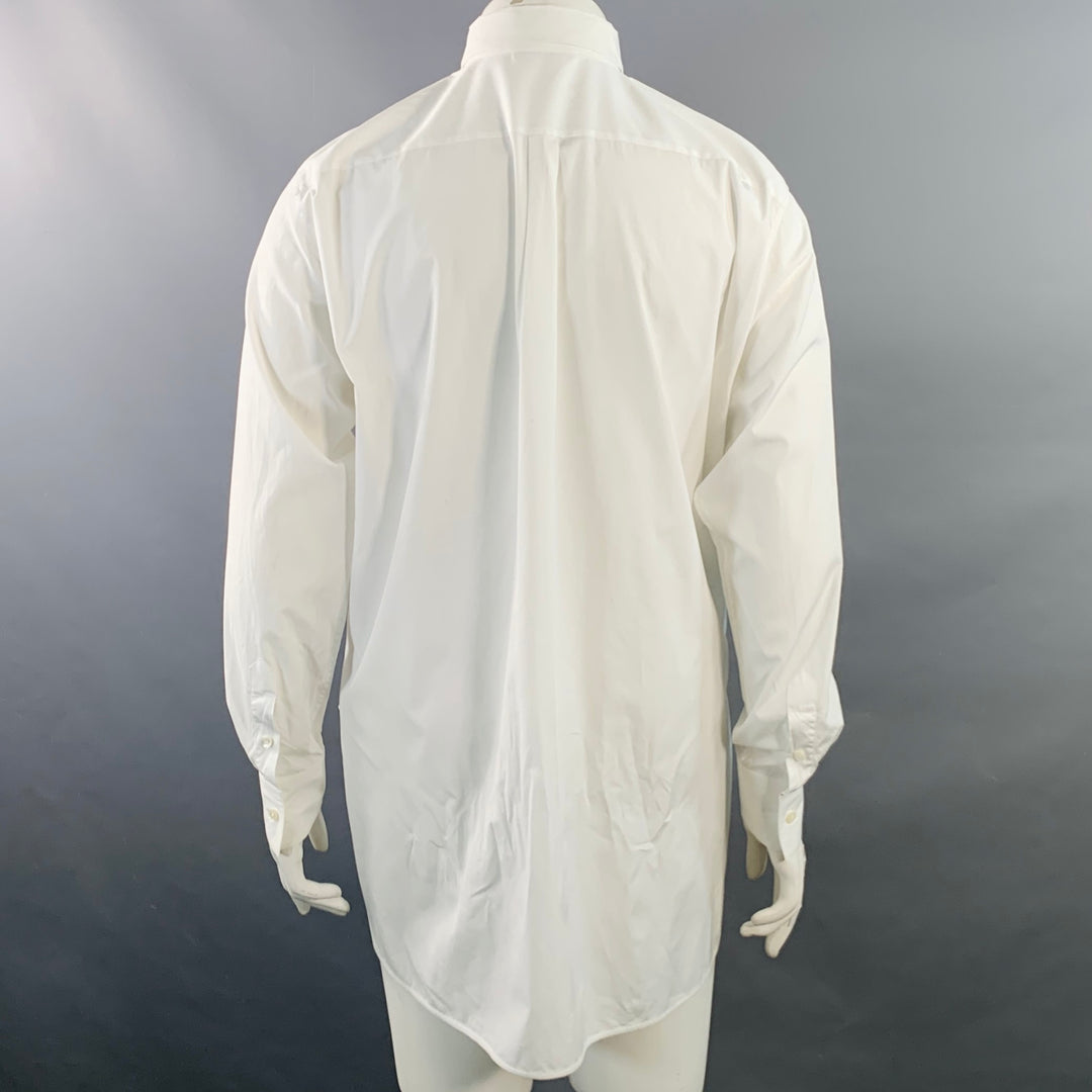 CELINE Size 12 White Cotton Hidden Buttons Formal Shirt
