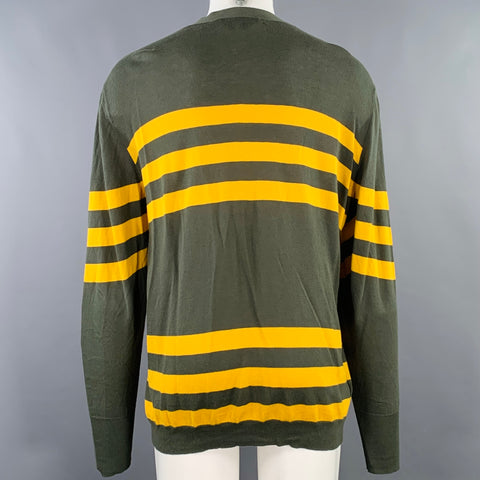 MARNI Size M Green Yellow Stripe Cotton V-Neck Cardigan