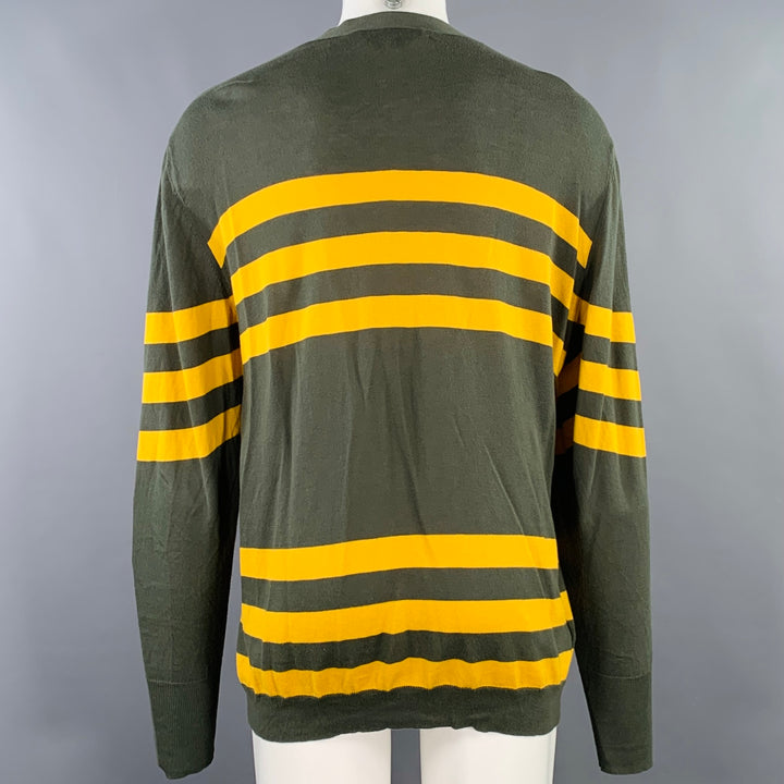 MARNI Size M Green Yellow Stripe Cotton V-Neck Cardigan