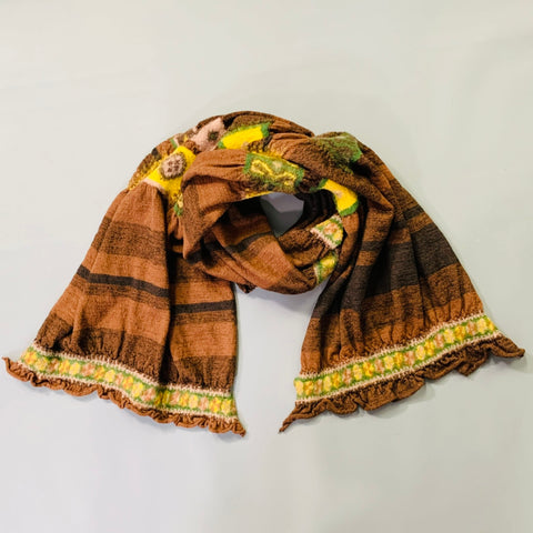 KAPITAL Brown Multi Color Felted Squares Wool Scarf