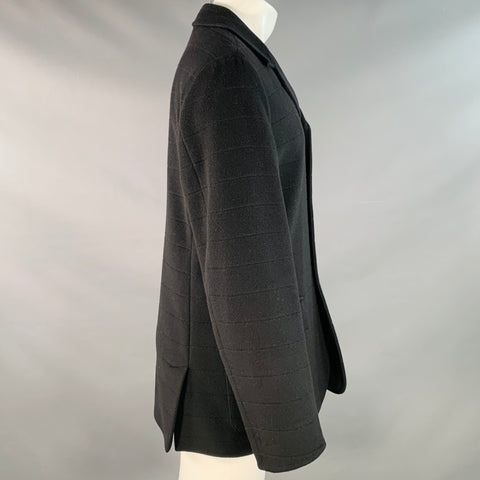 ERMENEGILDO ZEGNA Size M Black Textured Stripe Single Breasted Jacket