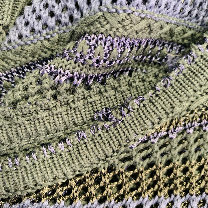 RAG & BONE Size L Navy Black Cotton Blend Textured Stripe Open Knit Pullover