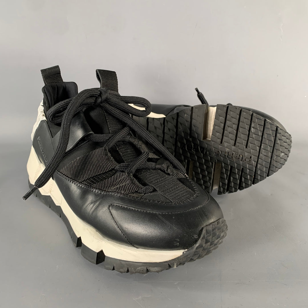 PIERRE HARDY Size 12 Black White Layered Leather Platform Sneakers