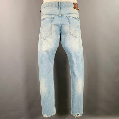 G-STAR Size 36 Blue Distressed Cotton Tapered Button Fly Jeans