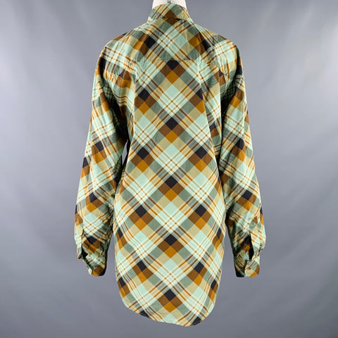 DRIES VAN NOTEN Robe Chemise à Carreaux en Coton Vert Marron Taille S