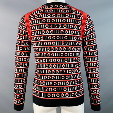 PAUL SMITH Size S Black Red White Stripe Wool Cotton Blend Crew Neck Sweater